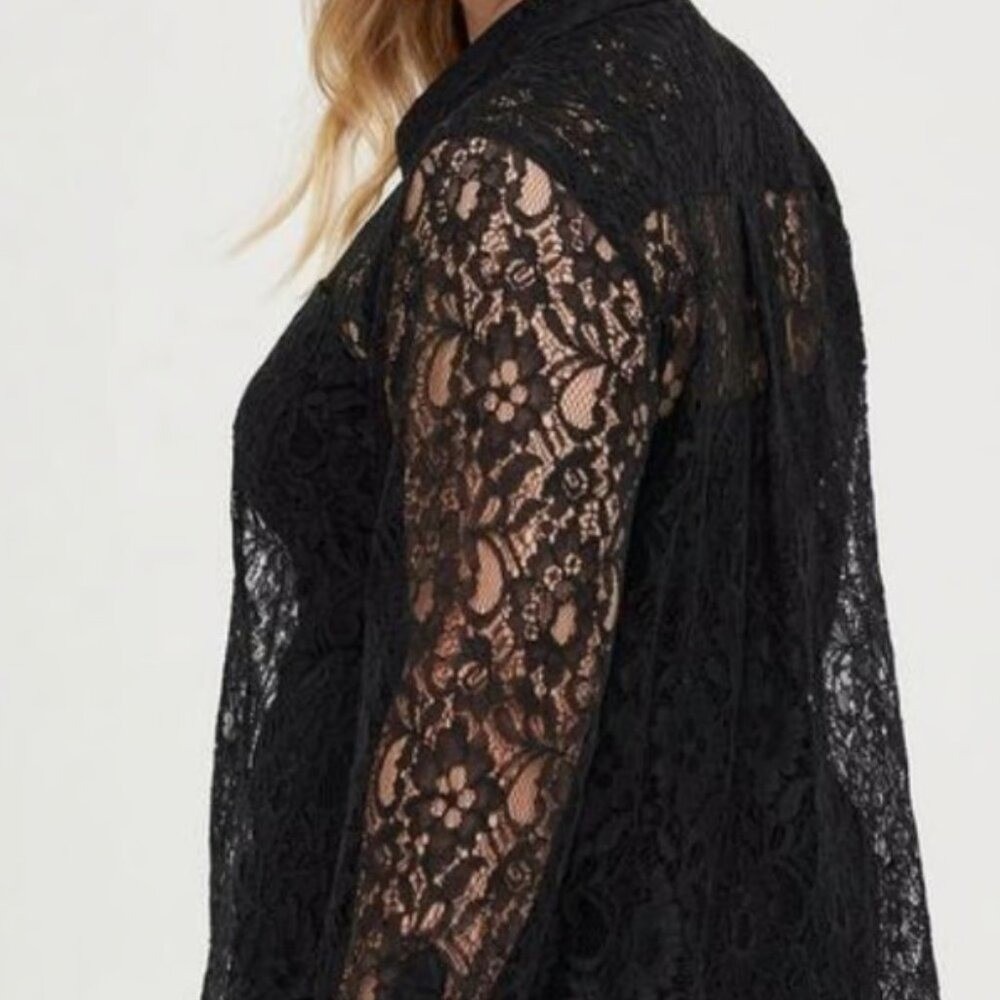 Torrid‎ Madison Black Lace Long Sleeve Button Down Blouse Top 3X 22-24 New - Picture 2 of 6